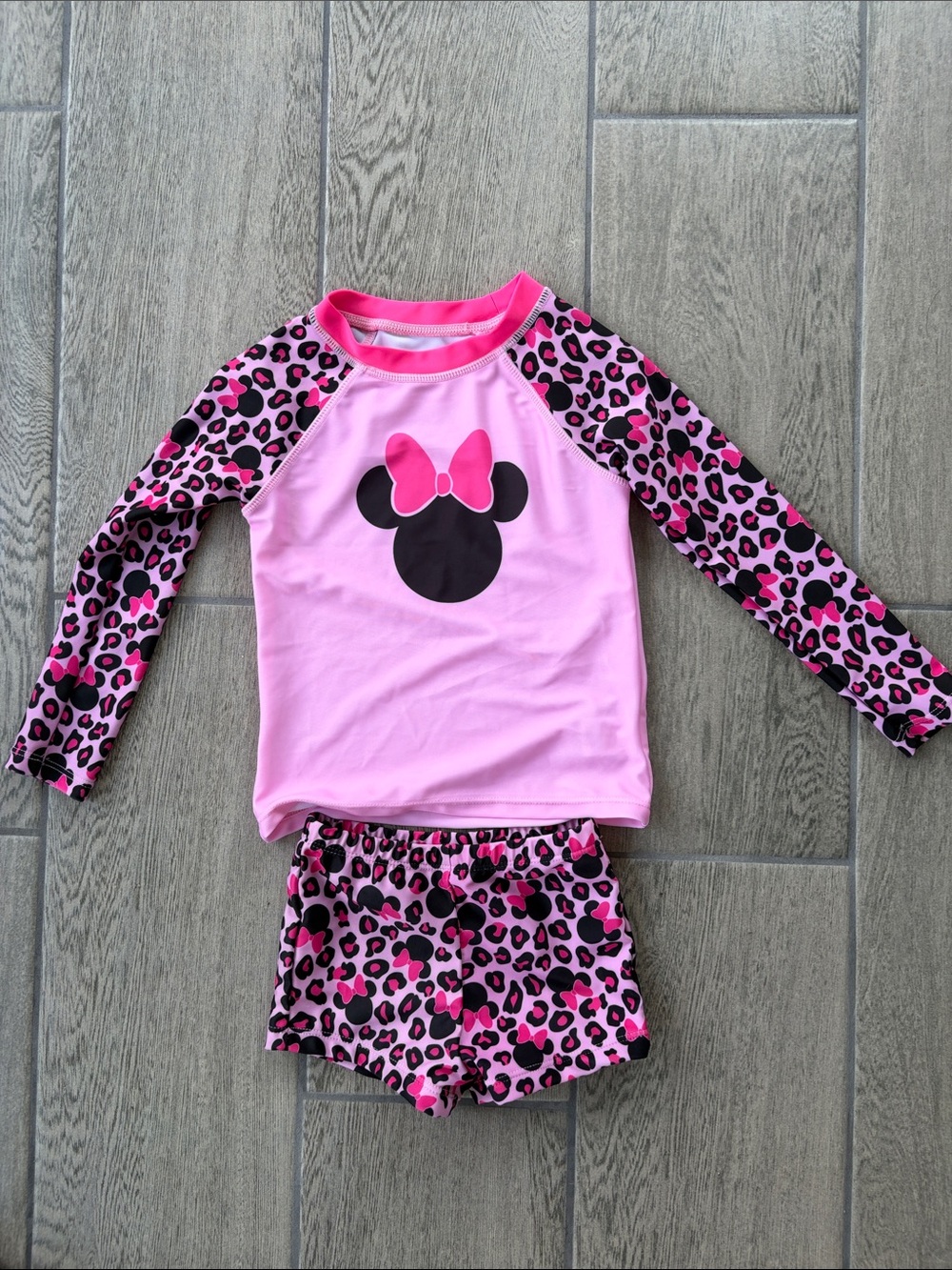 Disney Pink & Black Minnie Mouse Girls Rashguard Swim Set